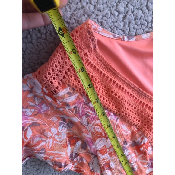 Torrid Women’s Size 0 (12 Large) Floral Maxi Dress Orange Pink Boho Crochet Trim - Picture 16 of 16